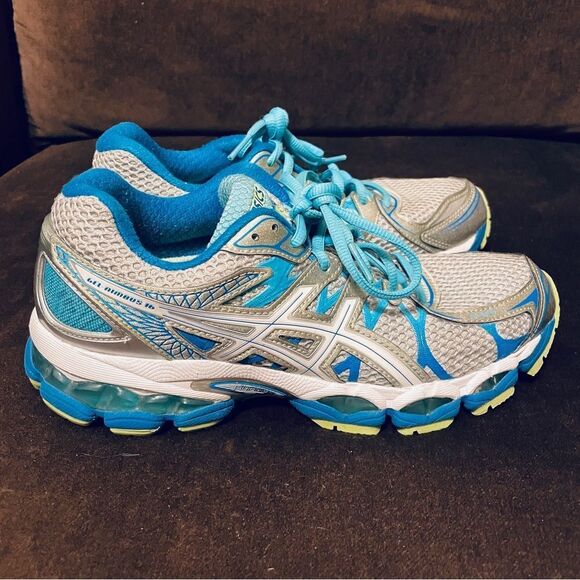 Excellent Asics GEL Nimbus 16 grey blue lime womens running shoes 7.5 Medium - Picture 5 of 13